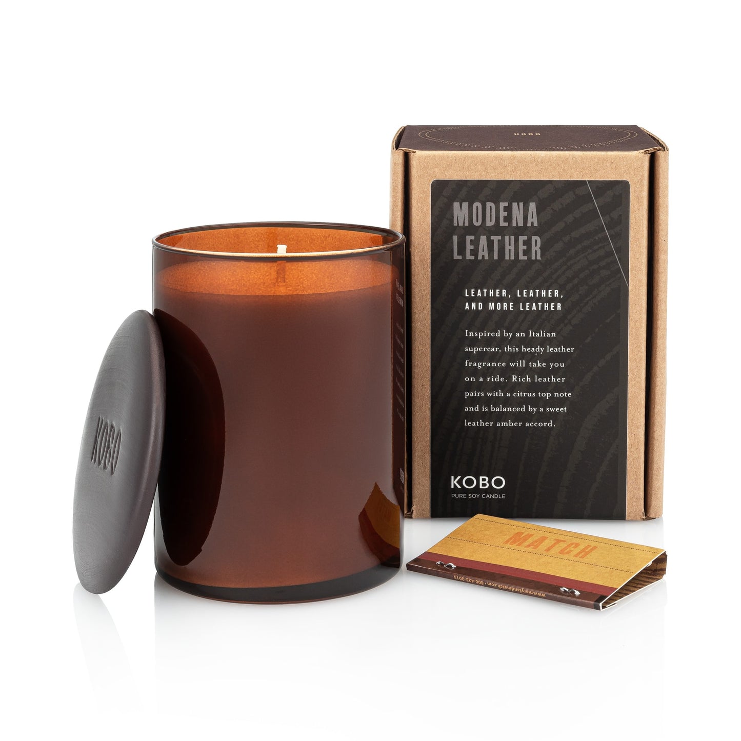 Primary Image of Modena Leather Woodblock Candle