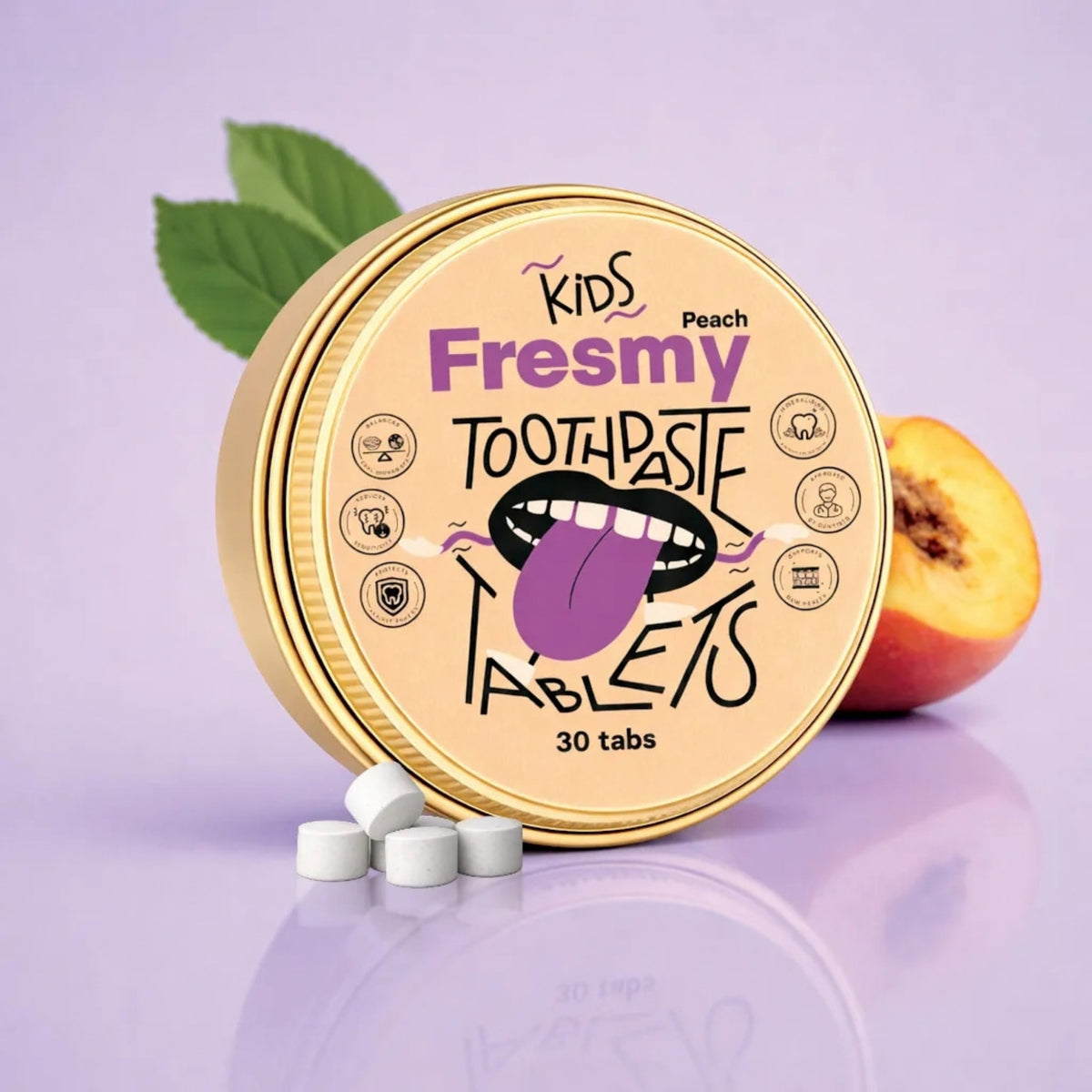 Alternate image of Fresmy Peach Toothpaste Tablets for Kids (30 count)