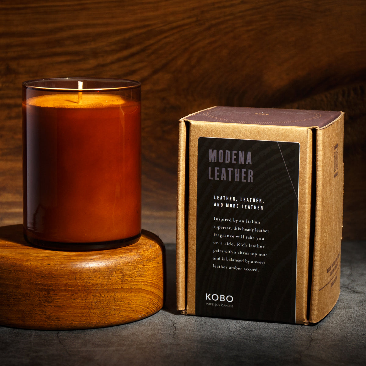 Alternate Image of Modena Leather Woodblock Candle
