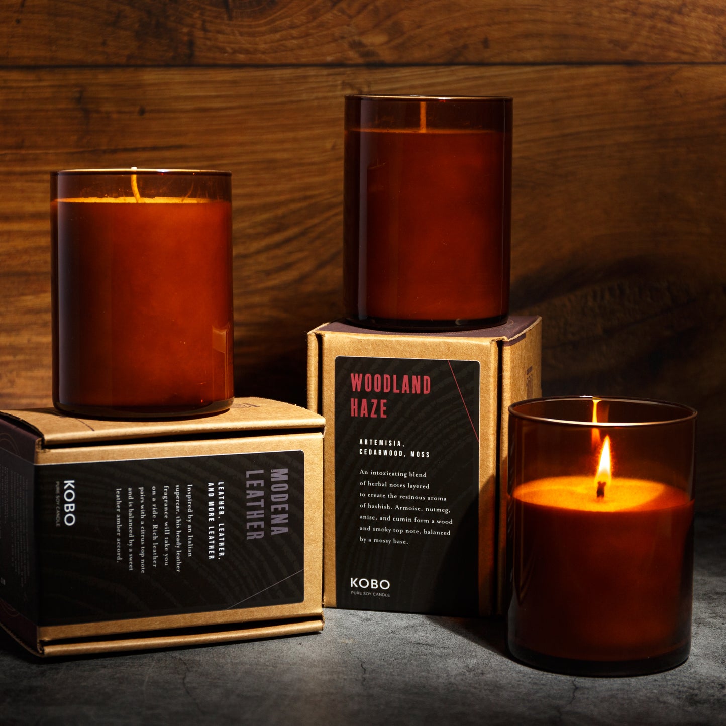 Alternate Image of Modena Leather Woodblock Candle