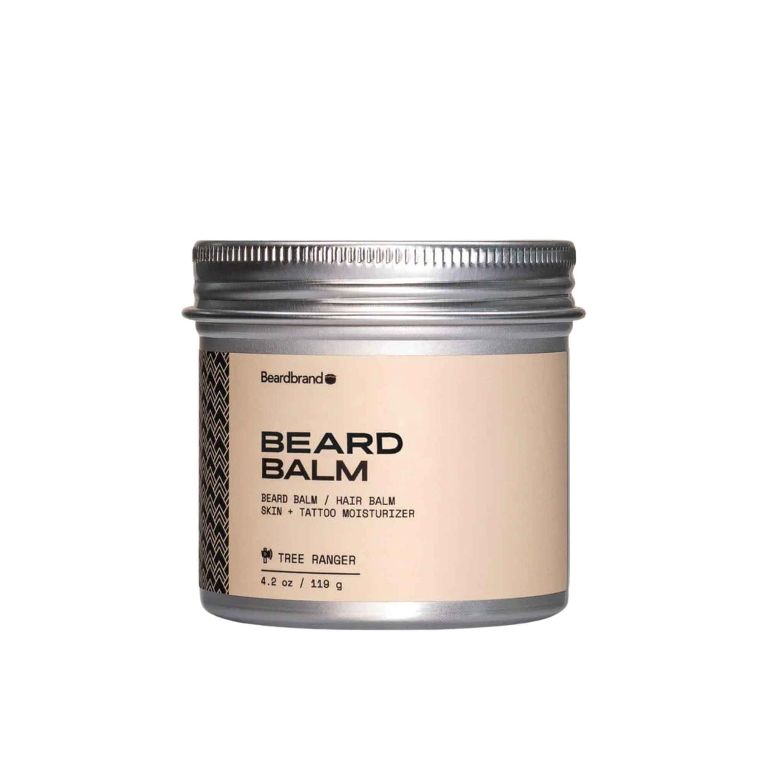 Primary Image of Tree Ranger Beard Balm, silver jar with beige label