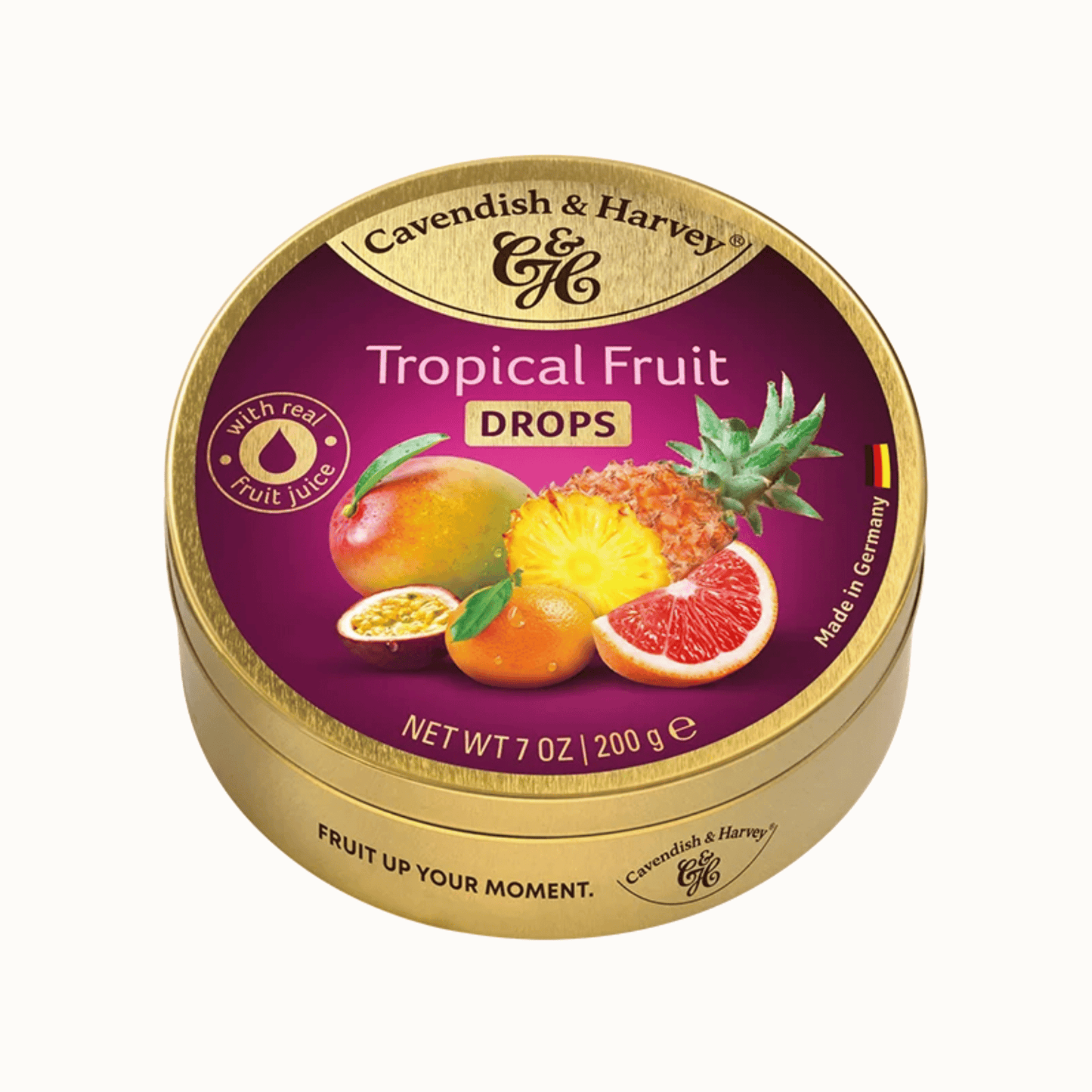 Primary Image of Tropical Fruit Tin, gold candy tin