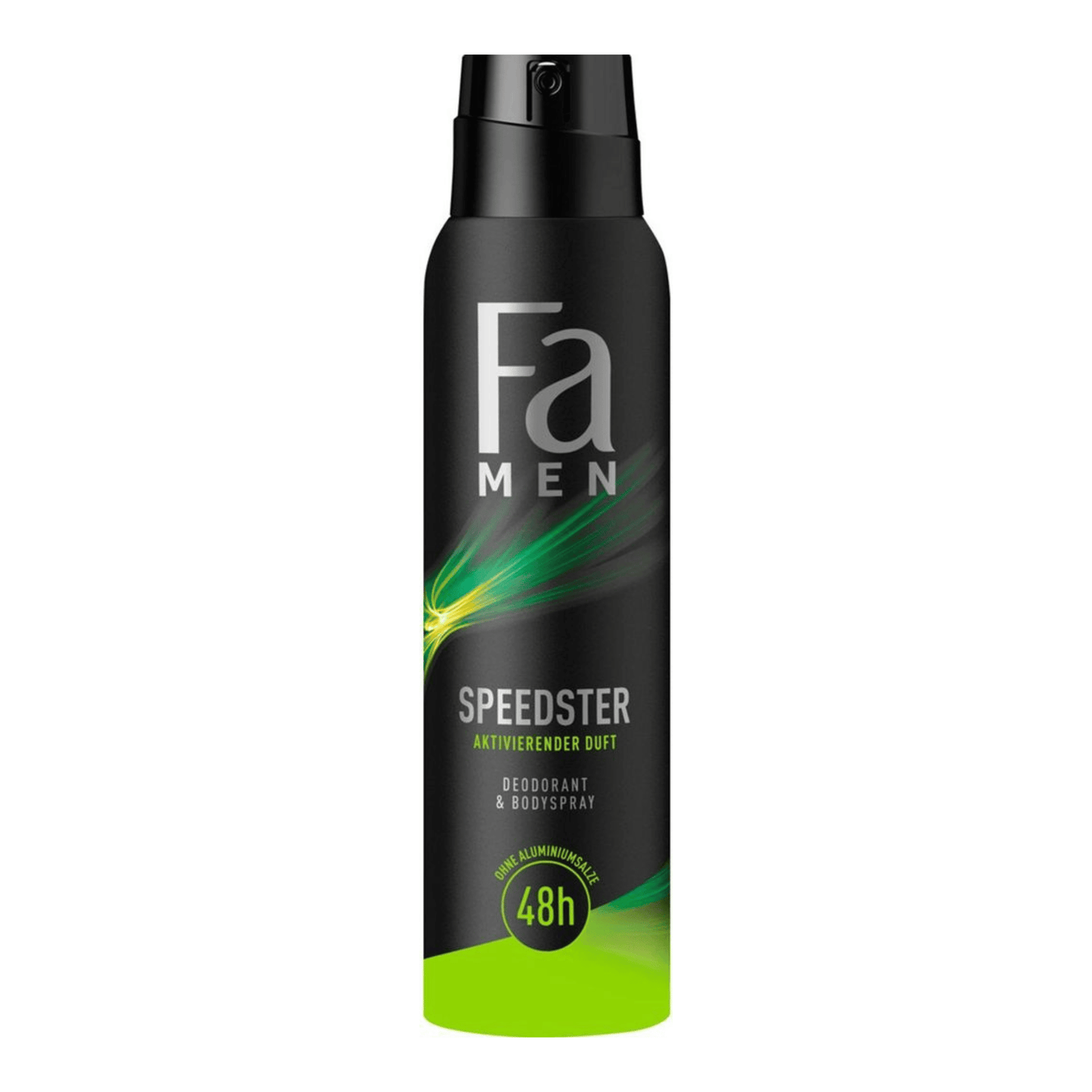 Fa Men Speedster Spray Deodorant, black can with green accents