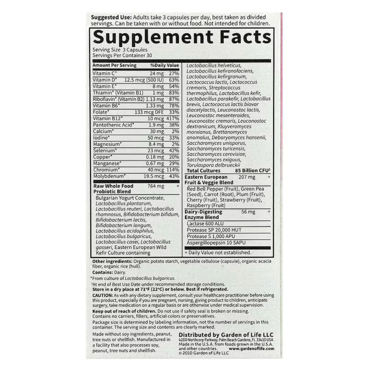 Alternate Image of RAW Probiotics Women 85 Billion Capsules, supplement facts