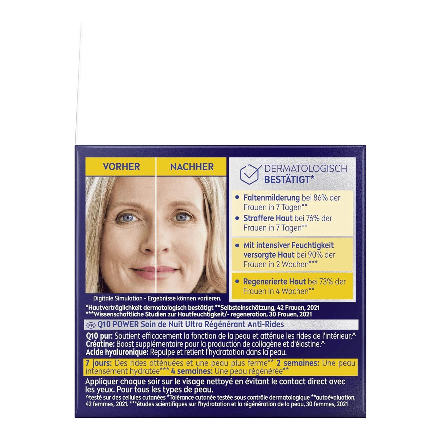 Alternate Image of Q10 Power Anti-Wrinkle Night Cream, dark blue face cream box with German writing