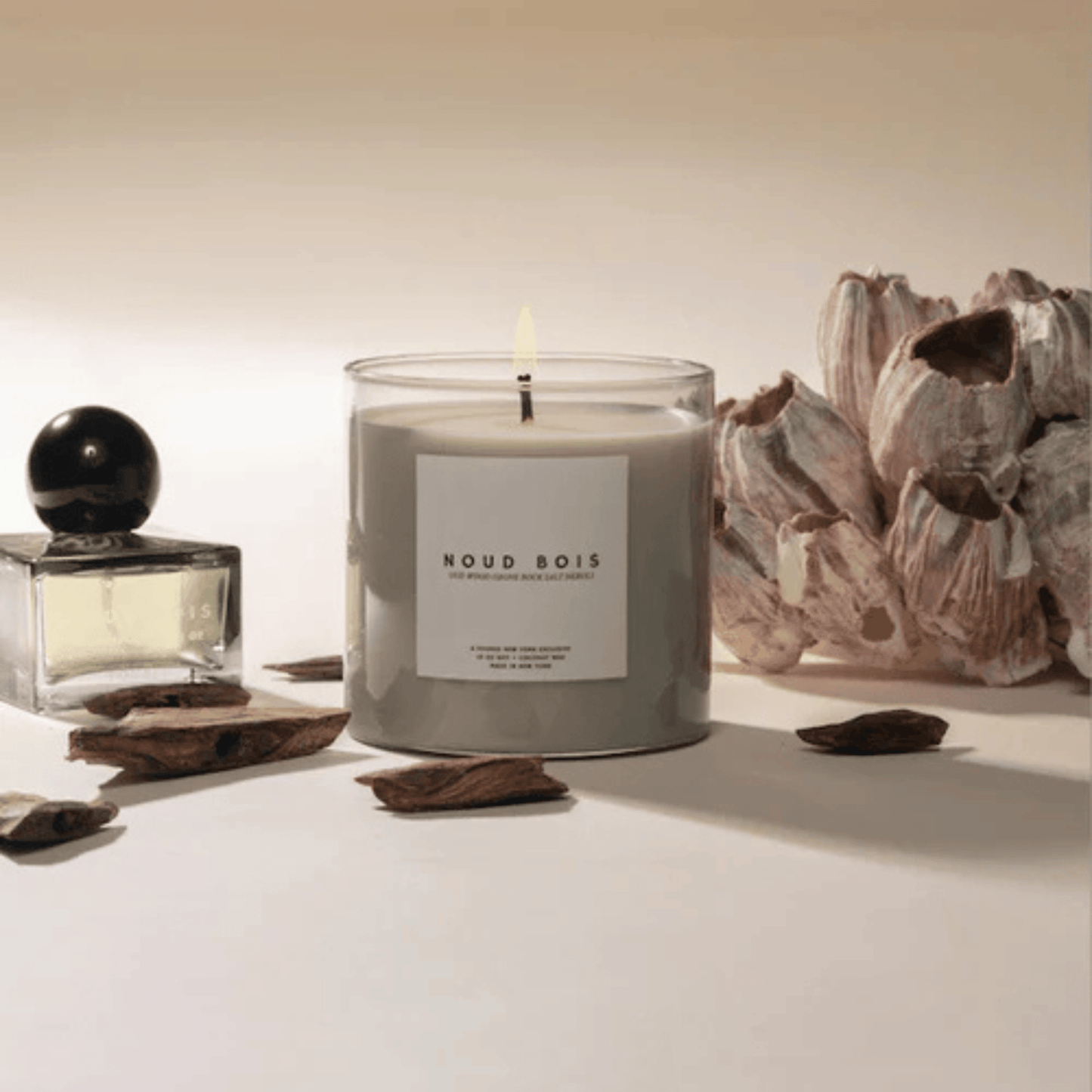 Alternate Image of Noud Bois, gray square perfume bottle and candle