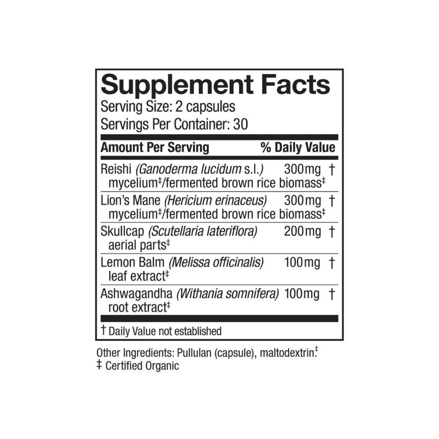 Alternate Image of Mycobotanicals Stress Decompress Capsules Ingredients