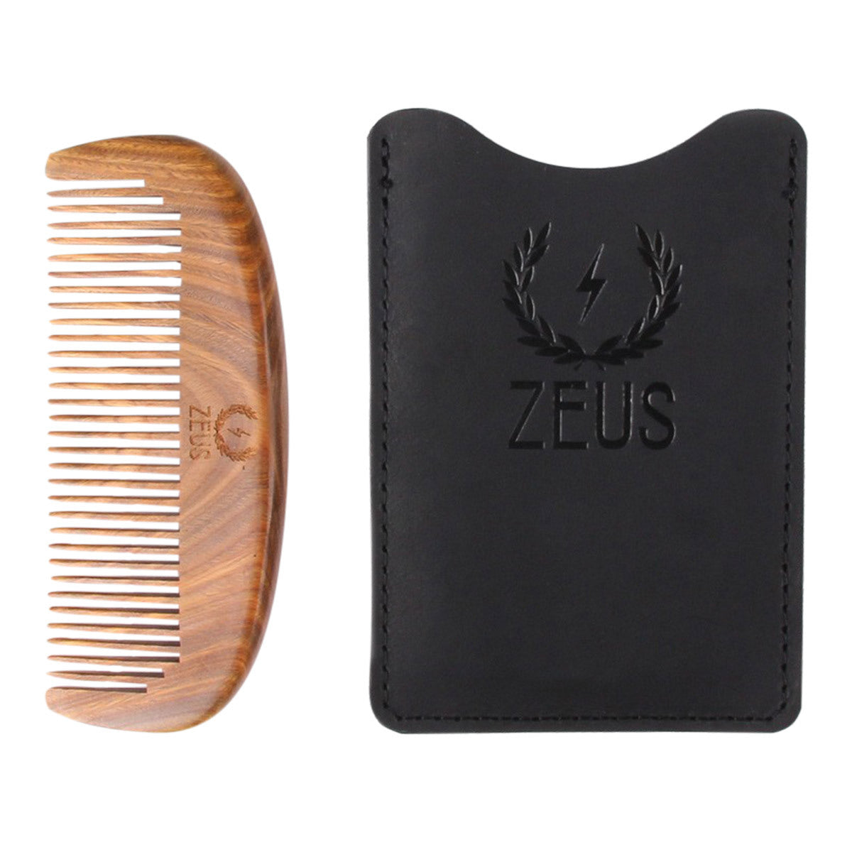 Primary image of Zeus Organic Sandalwood Beard Comb with Leather Sheath 5 inches Comb