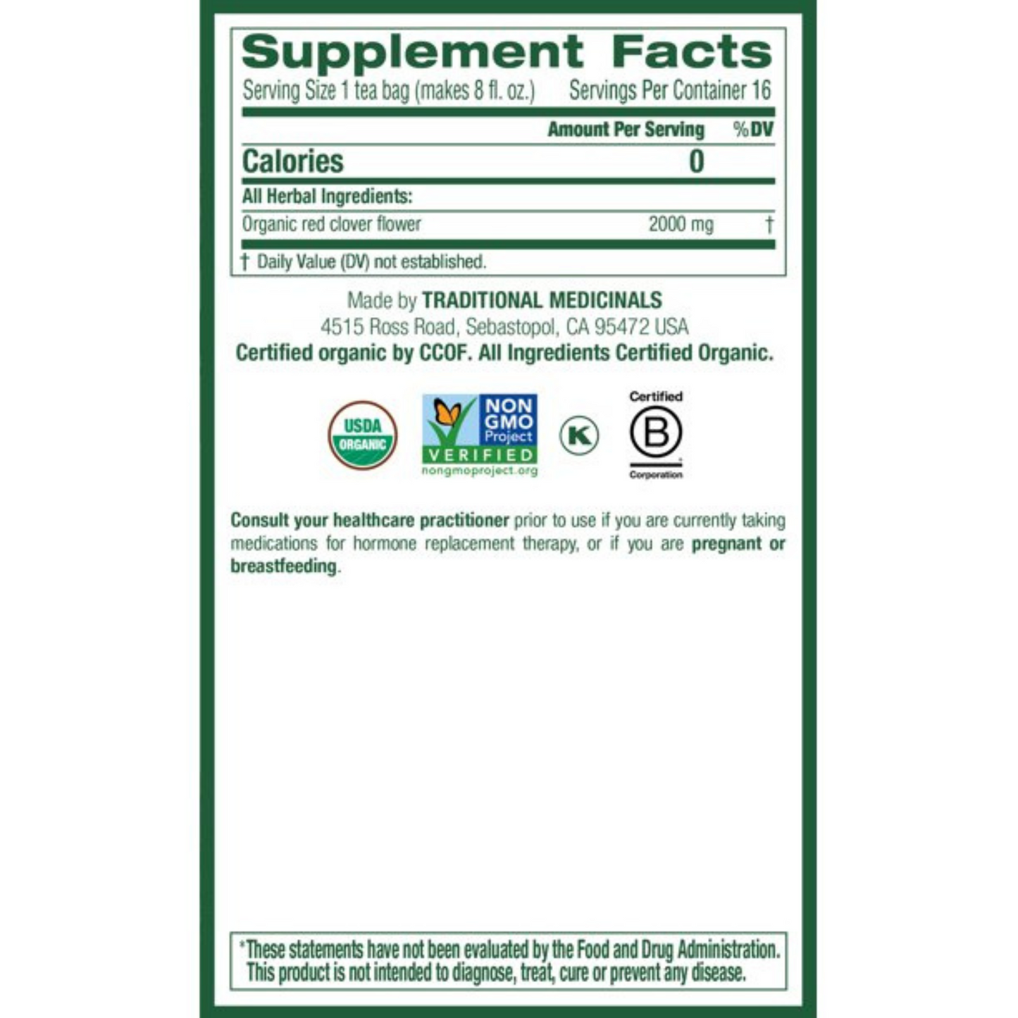 Traditional Medicinals Organic Red Clover Tea Bags (16 count) #10085152