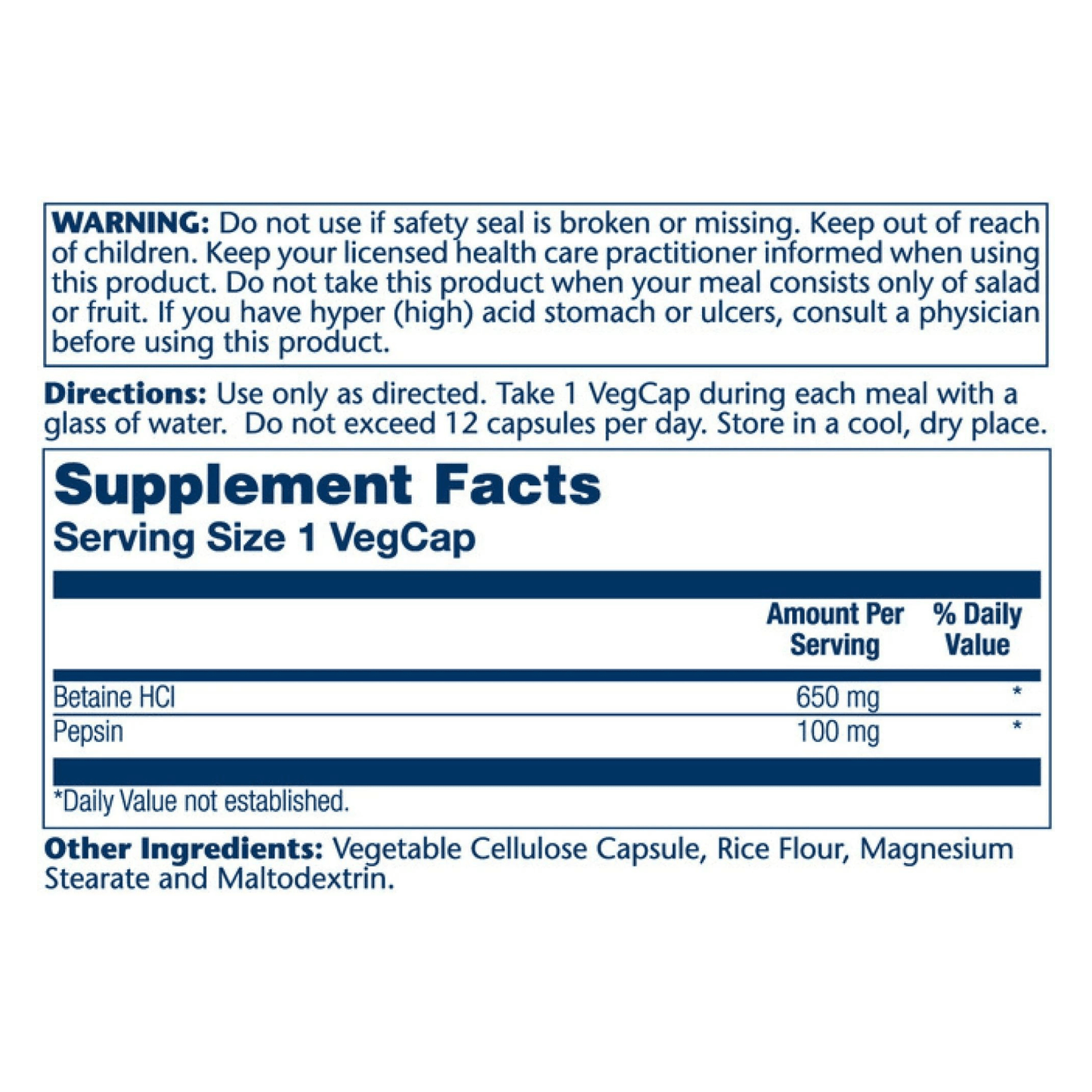 Alternate Image of Betaine HCL with Pepsin 650 mg