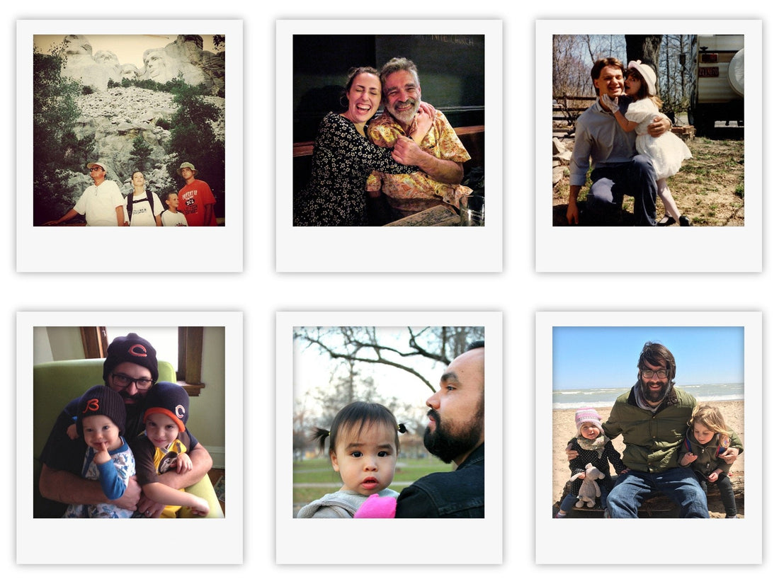 Collage of six family photos showing fathers with children and loved ones