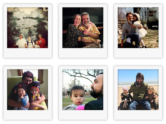 Collage of six family photos showing fathers with children and loved ones