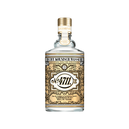 Front view of Jasmine Eau De Cologne showcasing its ornate 4711 label and clear glass bottle on a white background
