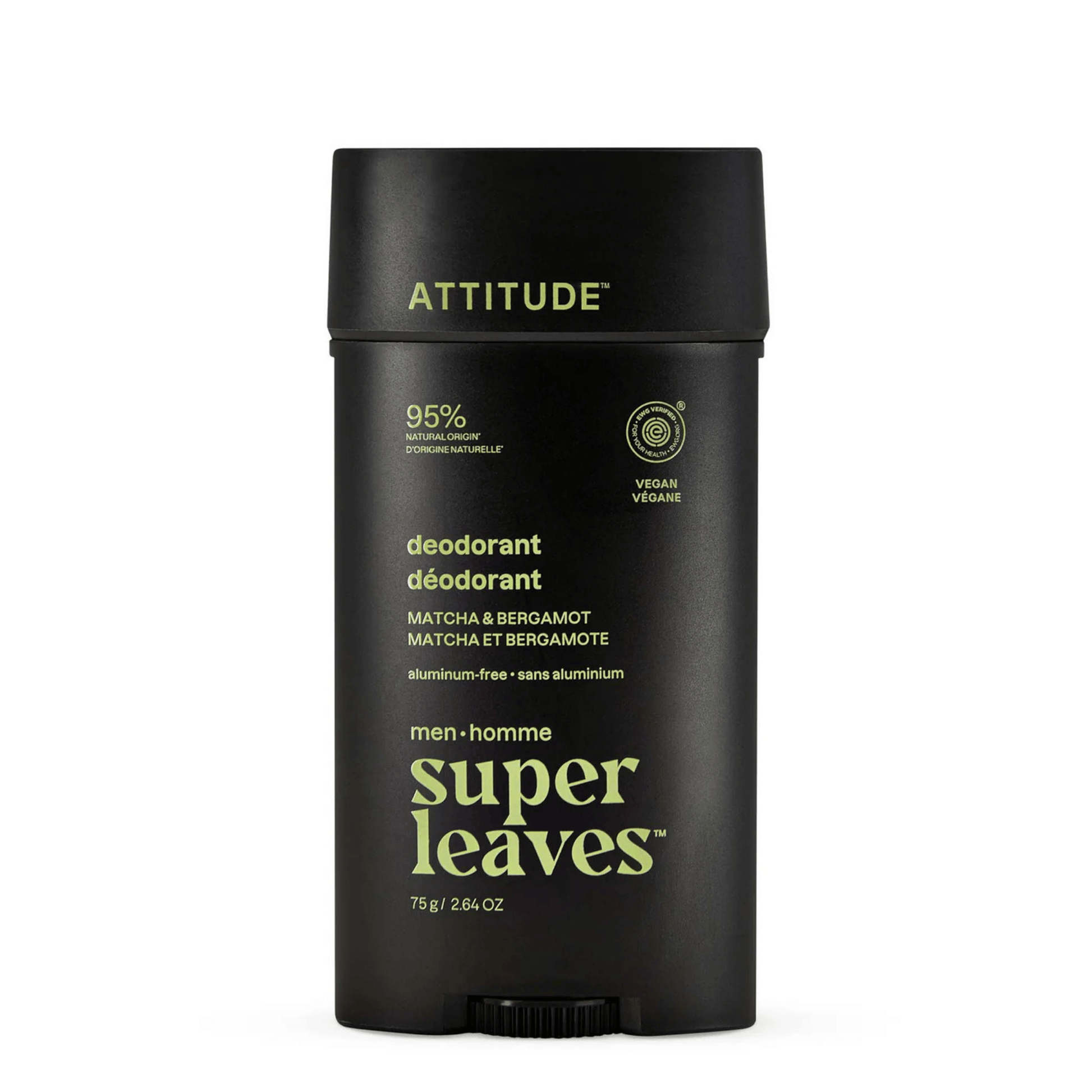 Primary image of ATTITUDE Super Leaves Men Bergamot & Matcha Deodorant, black deodorant