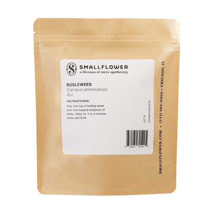 Front view of Smallflower Bugleweed 4 oz pouch showcasing its labeled kraft paper package on a white background