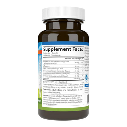 Rear view of Carlson Sleep Ezzz 60 count bottle showing Supplement Facts label on white background