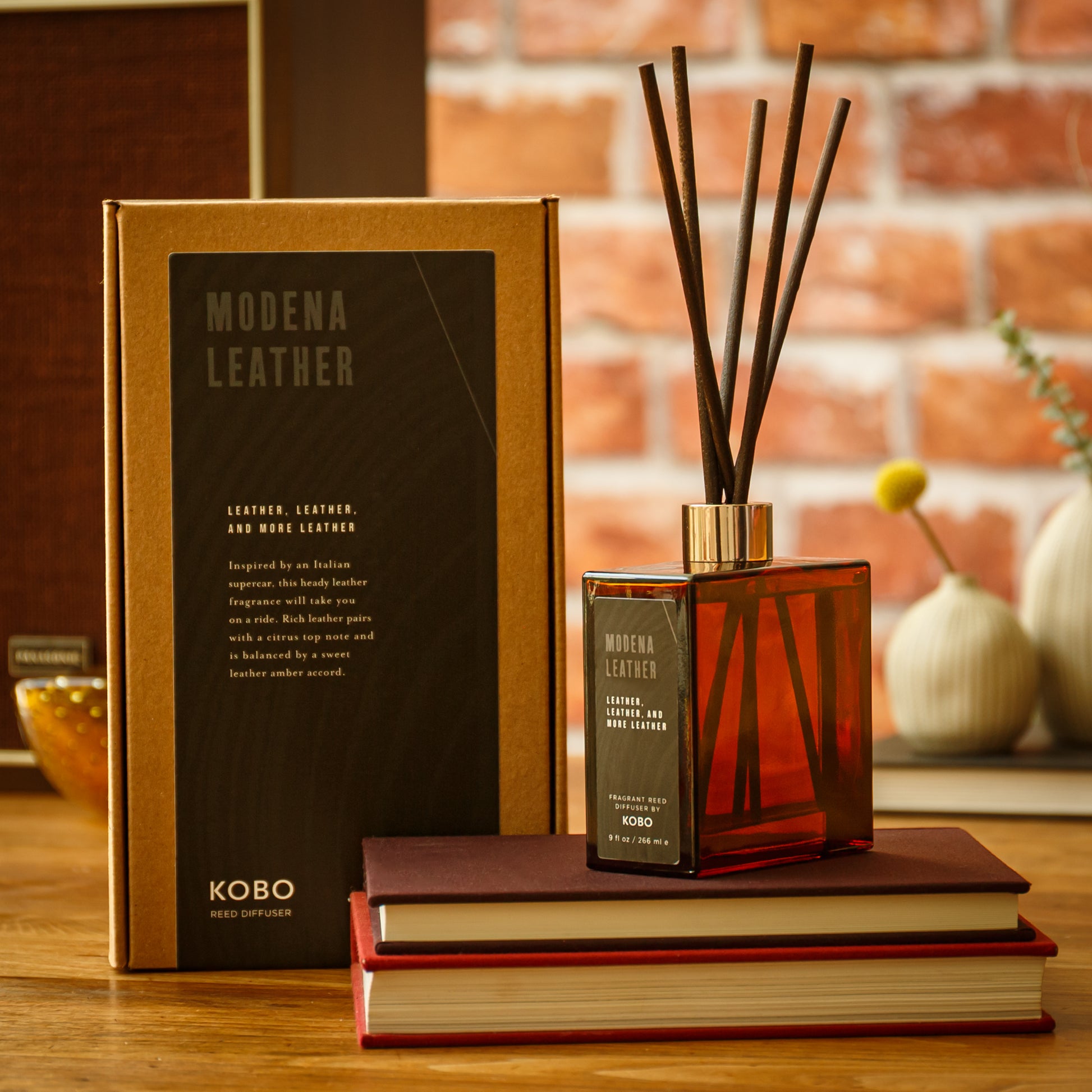 Alternate Image of Modena Leather Woodblock Reed Diffuser