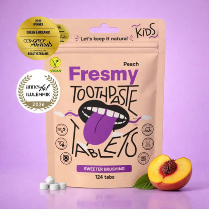 Alternate image of Fresmy Peach Toothpaste Tablets for Kids