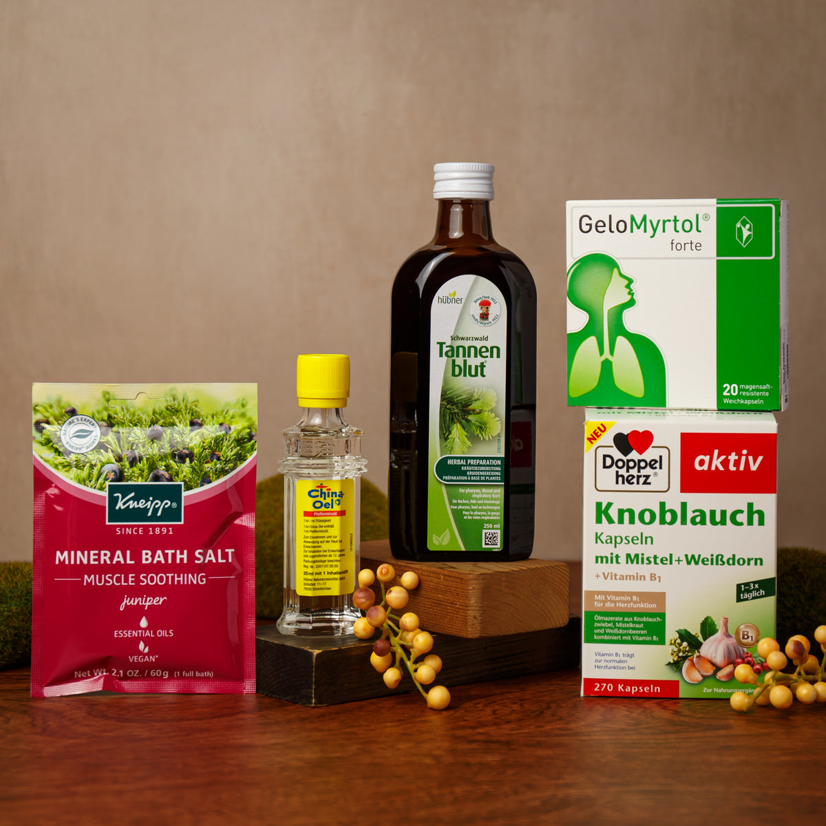 Alternate Image of German Essentials Bundle, multiple German products in boxes and bottles