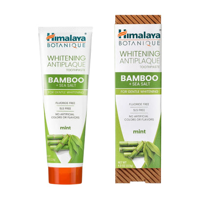 Front view of Himalaya Bamboo and Sea Salt Toothpaste showing tube and box packaging on a white background