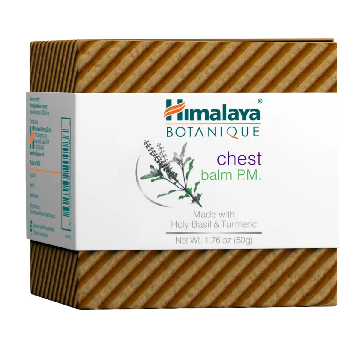 Front view of Himalaya Chest Balm PM box showcasing Holy Basil and Turmeric with a white background