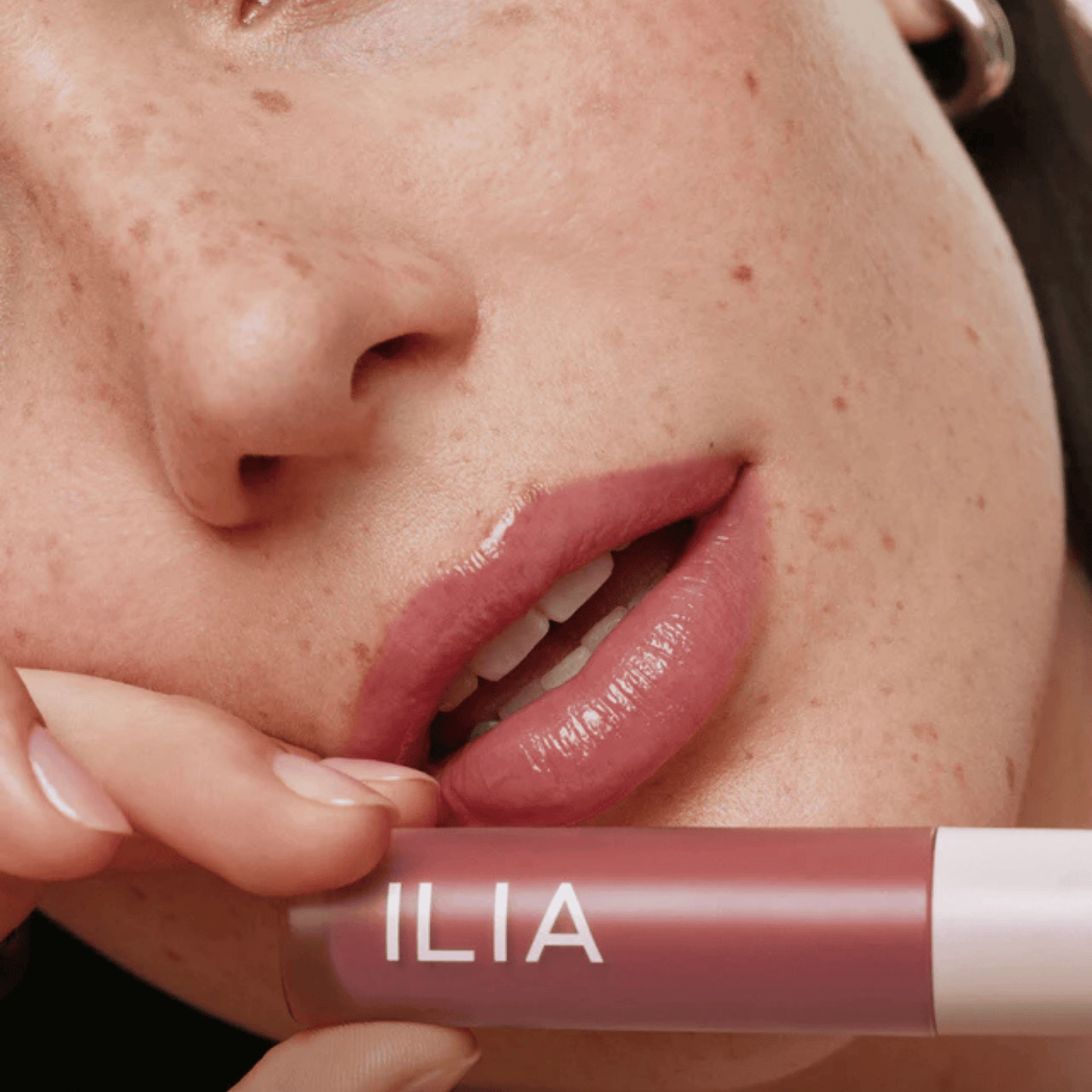 Alternate image of model wearing ILIA Enamel Overglaze Hydrating Lip Gloss