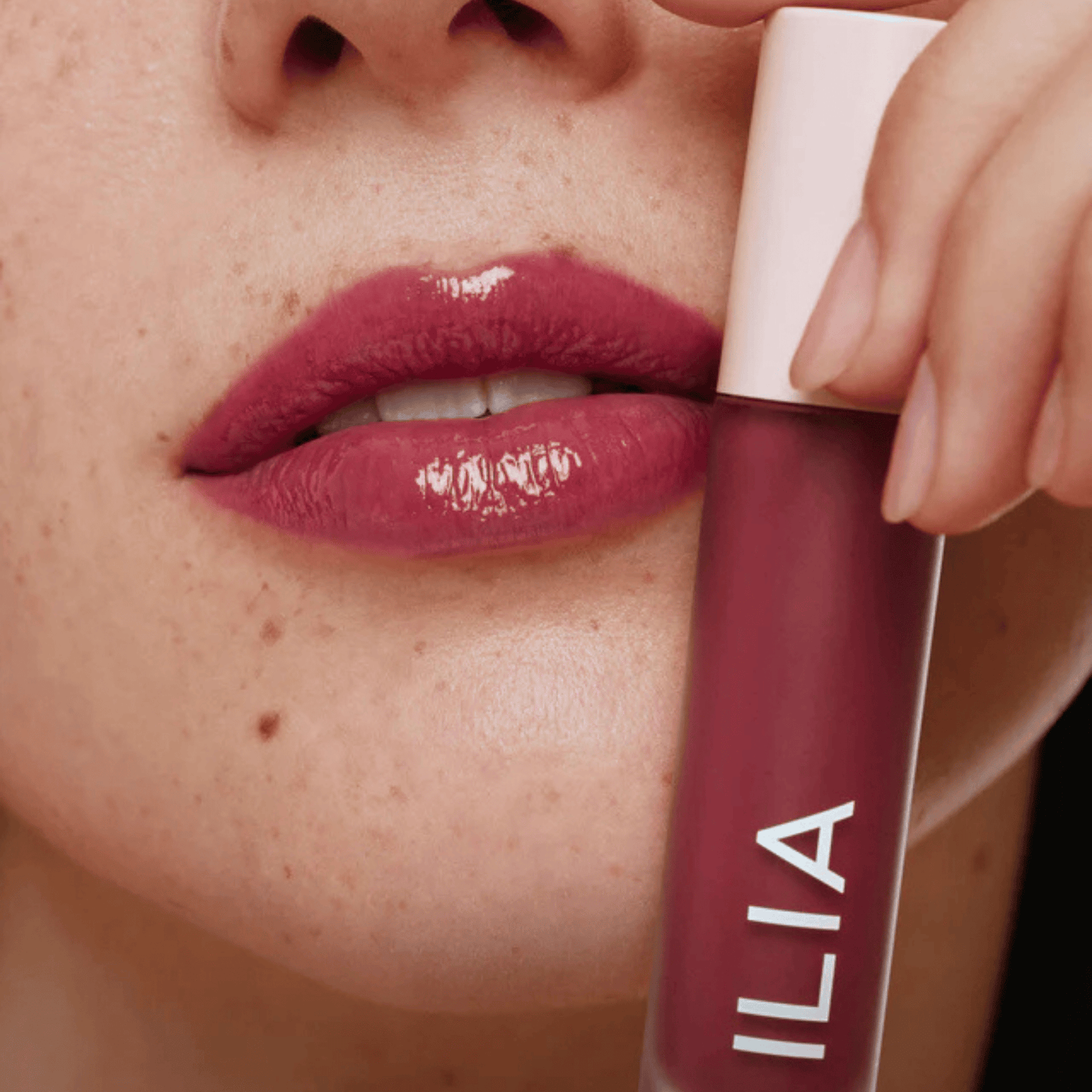 Alternate image of model wearing ILIA Figure Overglaze Hydrating Lip Gloss