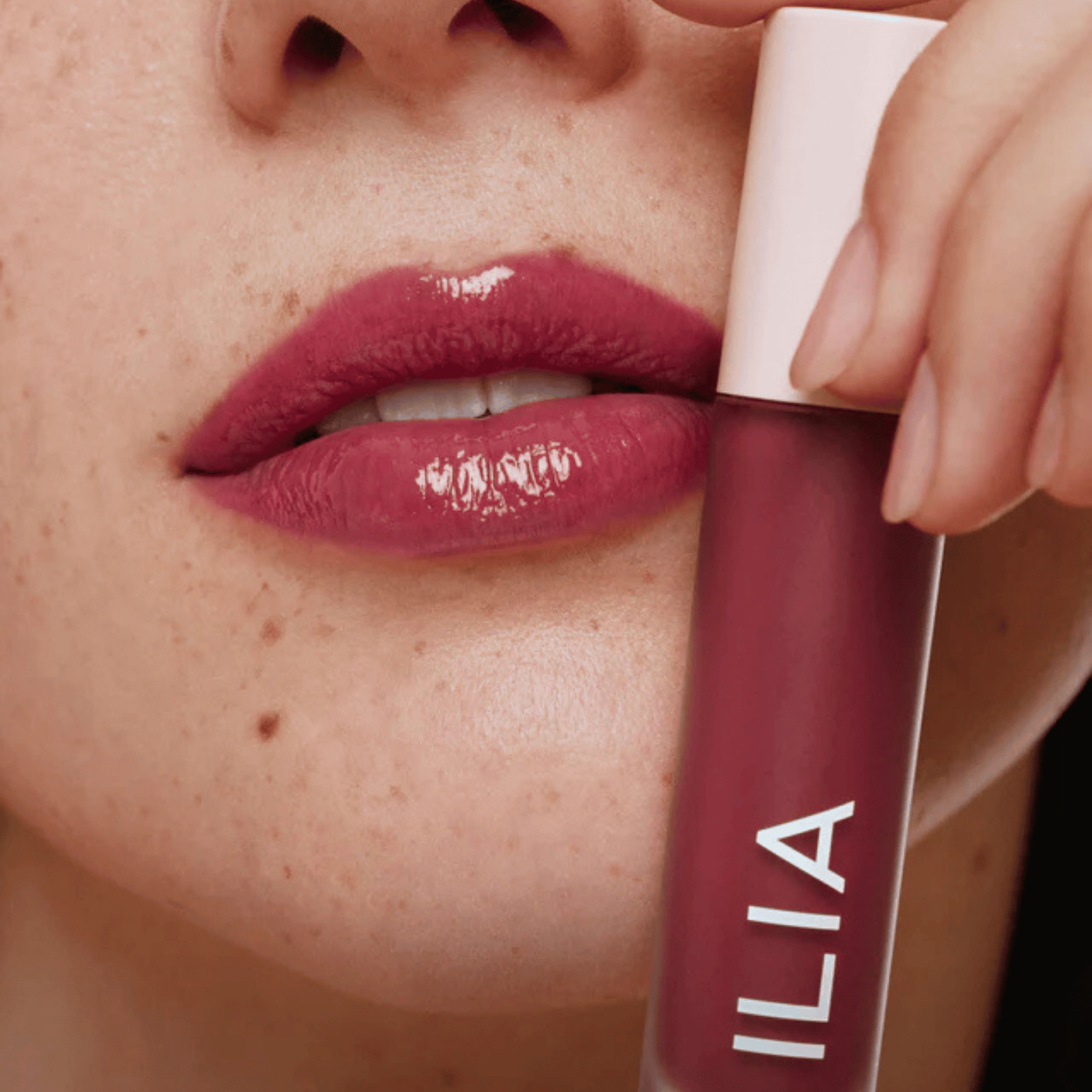 Alternate image of model wearing ILIA Figure Overglaze Hydrating Lip Gloss