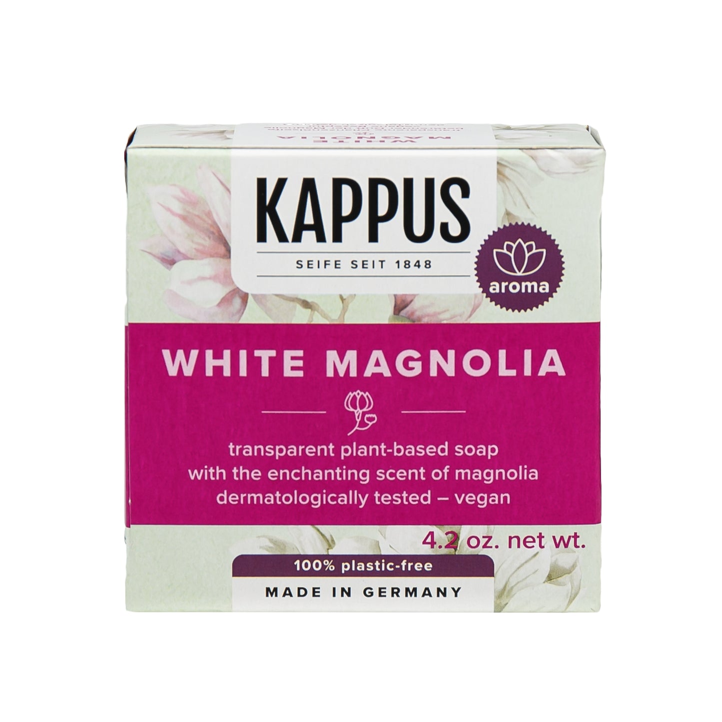 Primary Image of White Magnolia Bar Soap, white and pink bar soap box