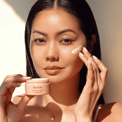 Alternate image Lights Out Cream, Opened pink jar and cream on model