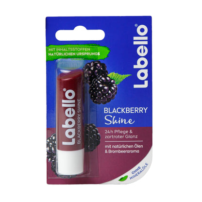 Primary Image of Primary Image of Lip Balm- Blackberry Shine, lip balm in card packaging with German writing