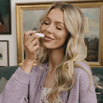 Model image of Poppy & Pout Lavender Cream Puff Cottage Collection Lip Balm