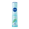 Front view of Nivea Women’s Spray Fresh Energy Anti-Perspirant Deodorant in a turquoise can on white background