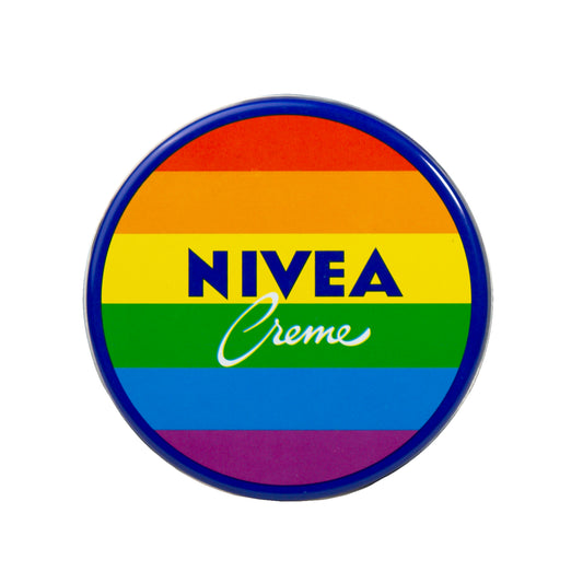Front view of Nivea Creme 75 ml showcasing rainbow Pride packaging with white background