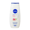 Front view of Rose and Almond Oil Nourishing Shower Gel bottle showcasing Nivea branding on a white background