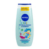 Front view of Nivea Kids 3 in 1 Apple Shower Care bottle showcasing shower, shampoo, and conditioner with a white background