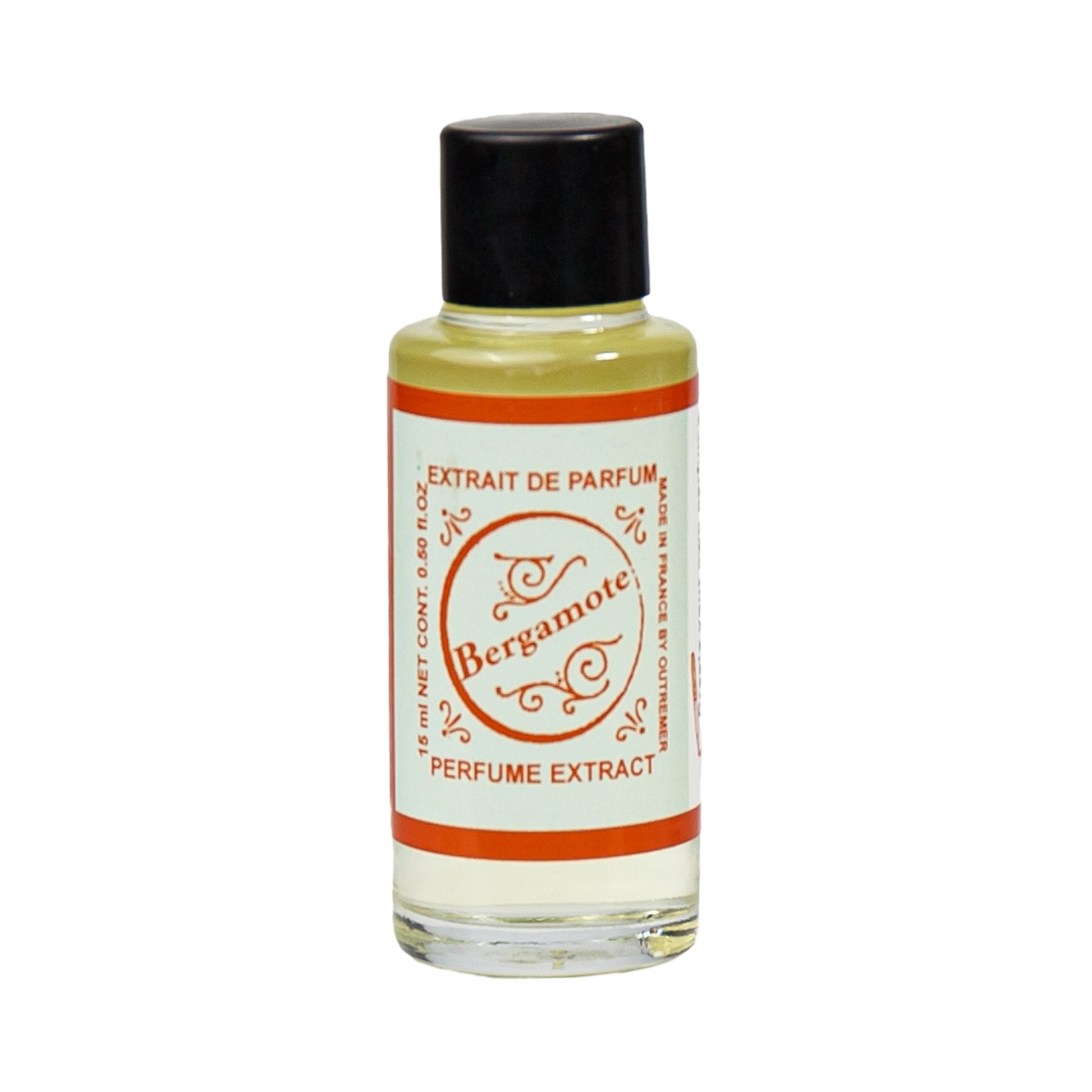 Primary Image of Bergamot Perfume Extract, A small glass bottle with an art deco label saying Bergomote Perfume Extract