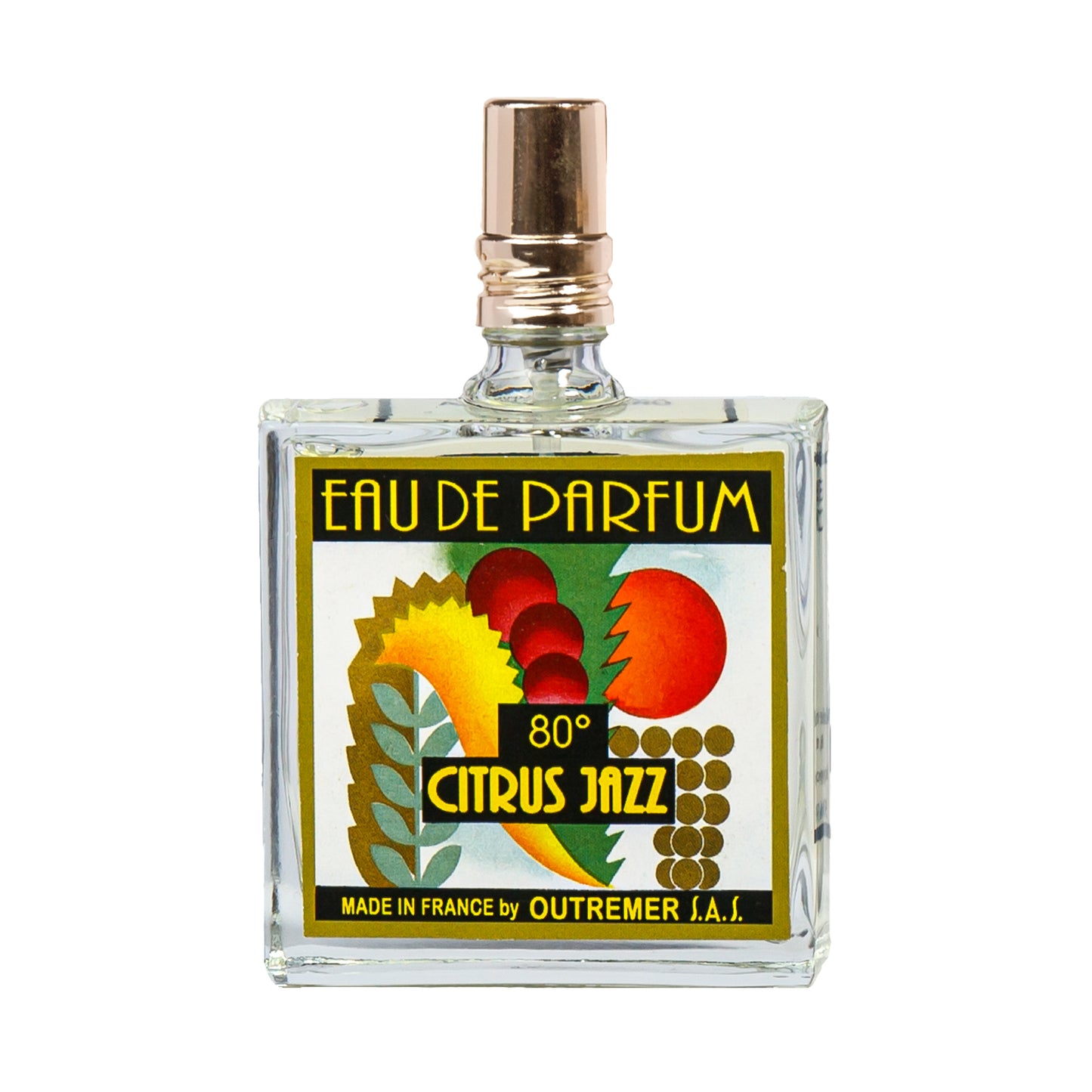 Primary Image of Citrus Jazz 80 Degrees EDP (50 ml), square perfume bottle with illustrated label