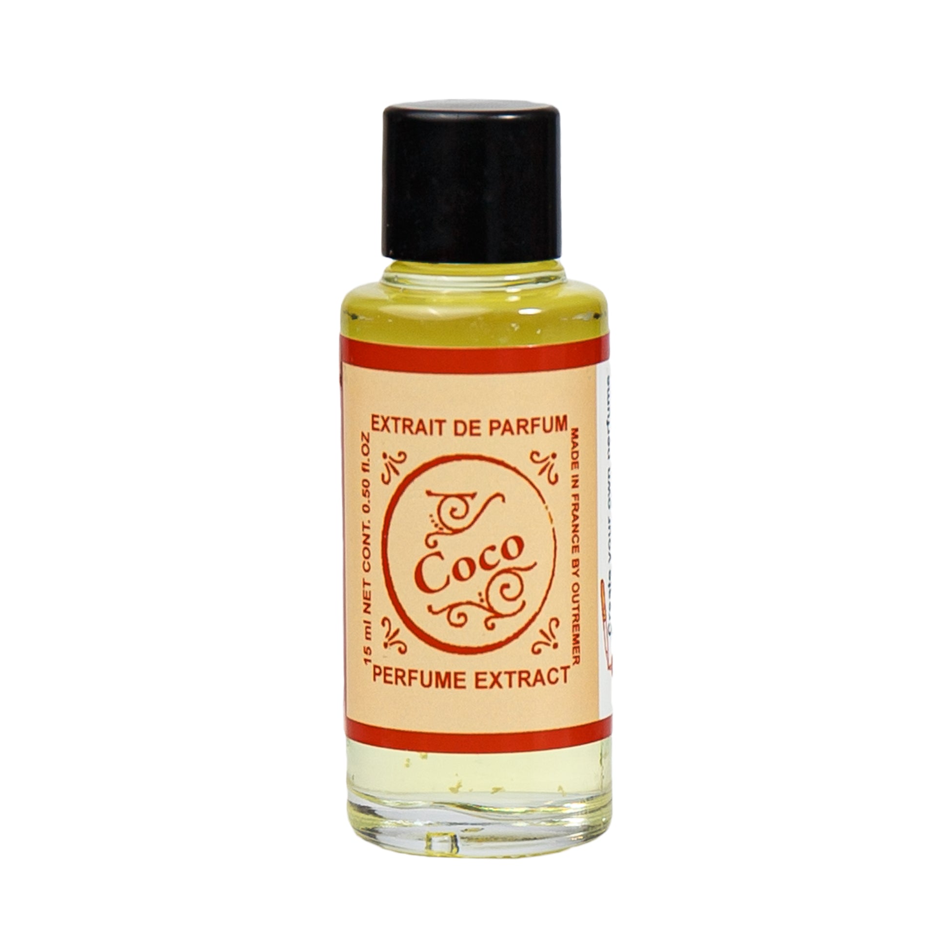 Primary Image of Coco Perfume Extract, small glass bottle with a label that says coco perfume extract
