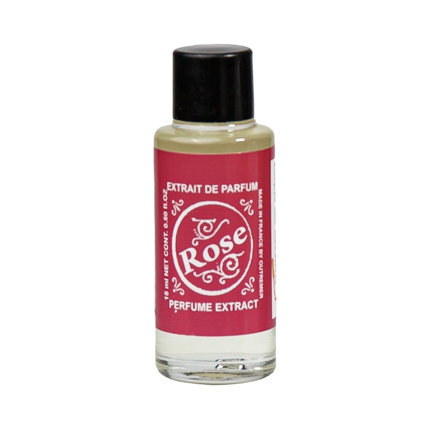 Primary Image of Rose Perfume Extract, a small glass bottle with a label that says rose perfume extract