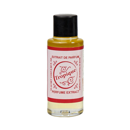 Primary Image of Tropique Perfume Extract, a small glass bottle with a label that says tropique perfume extract