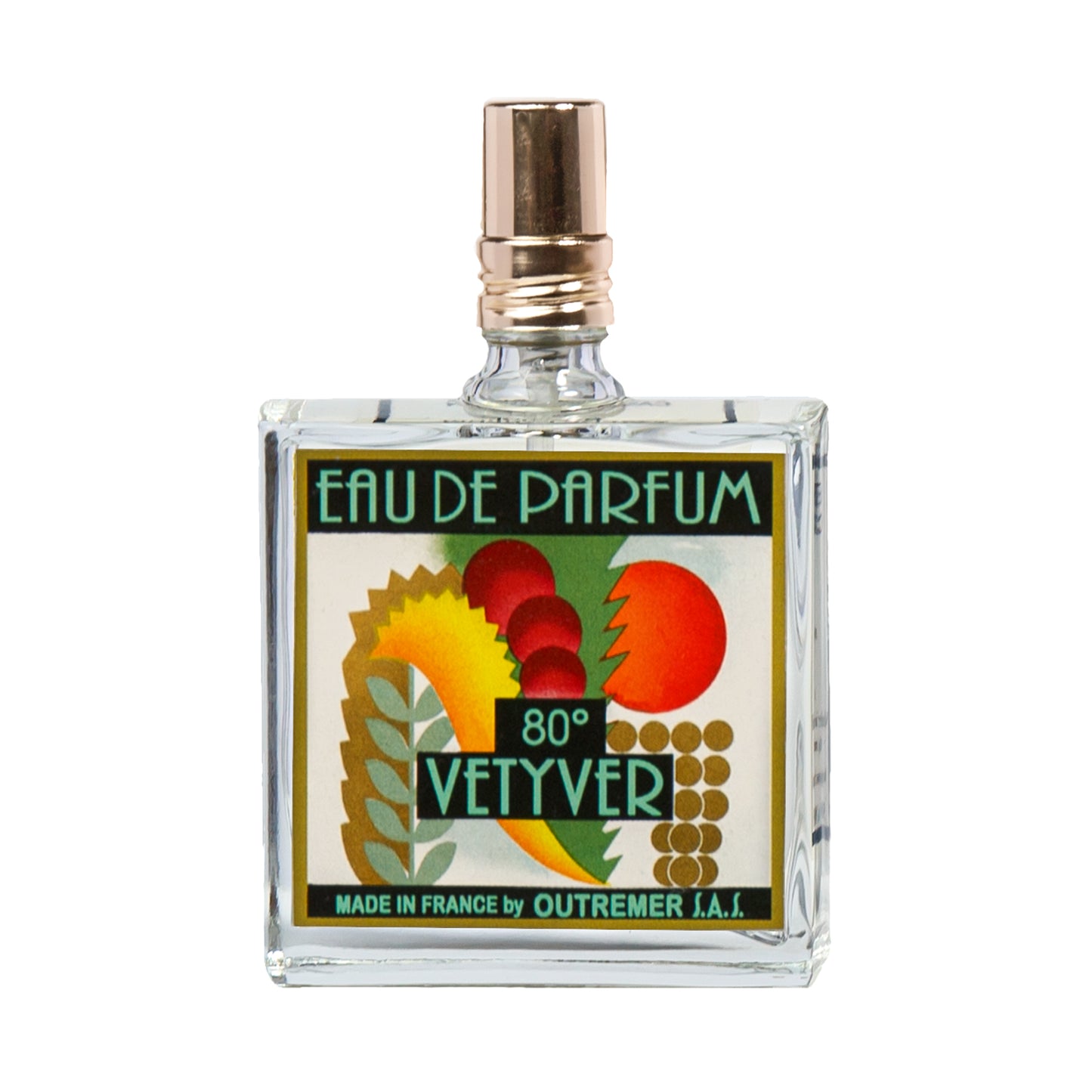 Primary Image of Vetyver 80 Degrees EDP (50 ml), square perfume bottle with illustrated label 