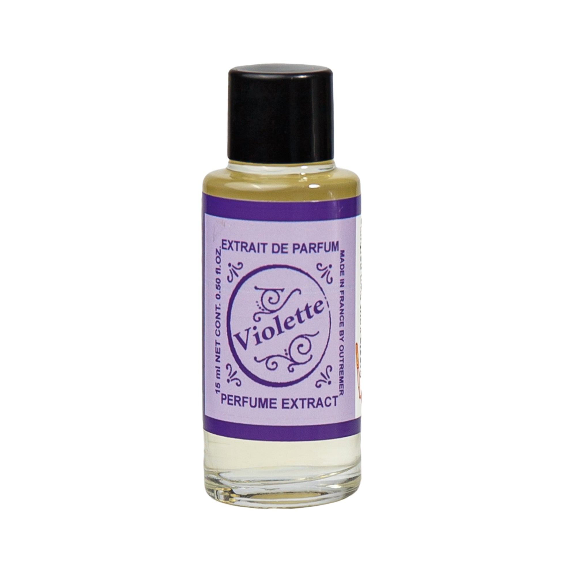 Primary Image of Violette Perfume Extract, a small glass bottle with a label that says violette perfume extract