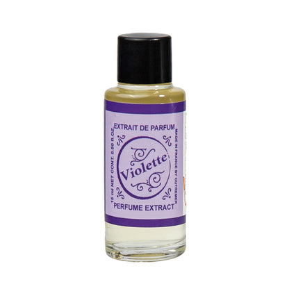 Primary Image of Violette Perfume Extract, a small glass bottle with a label that says violette perfume extract