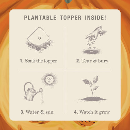 Alternate image of KOBO Plant the Box Half Moon Pumpkin Tin Candle plantable topper instructions