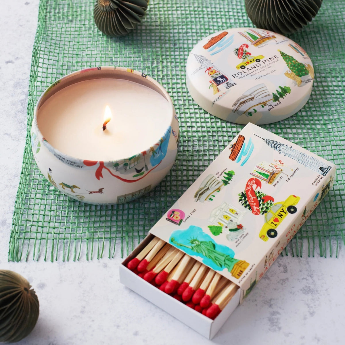 Soap & Paper Factory Holiday in New York Roland Pine Tin Candle & Matchbox Duo (2 pc) #10092451