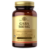 Front view of Solgar Vegetarian GABA 500mg bottle showcasing 50 vegetarian capsules with a white background