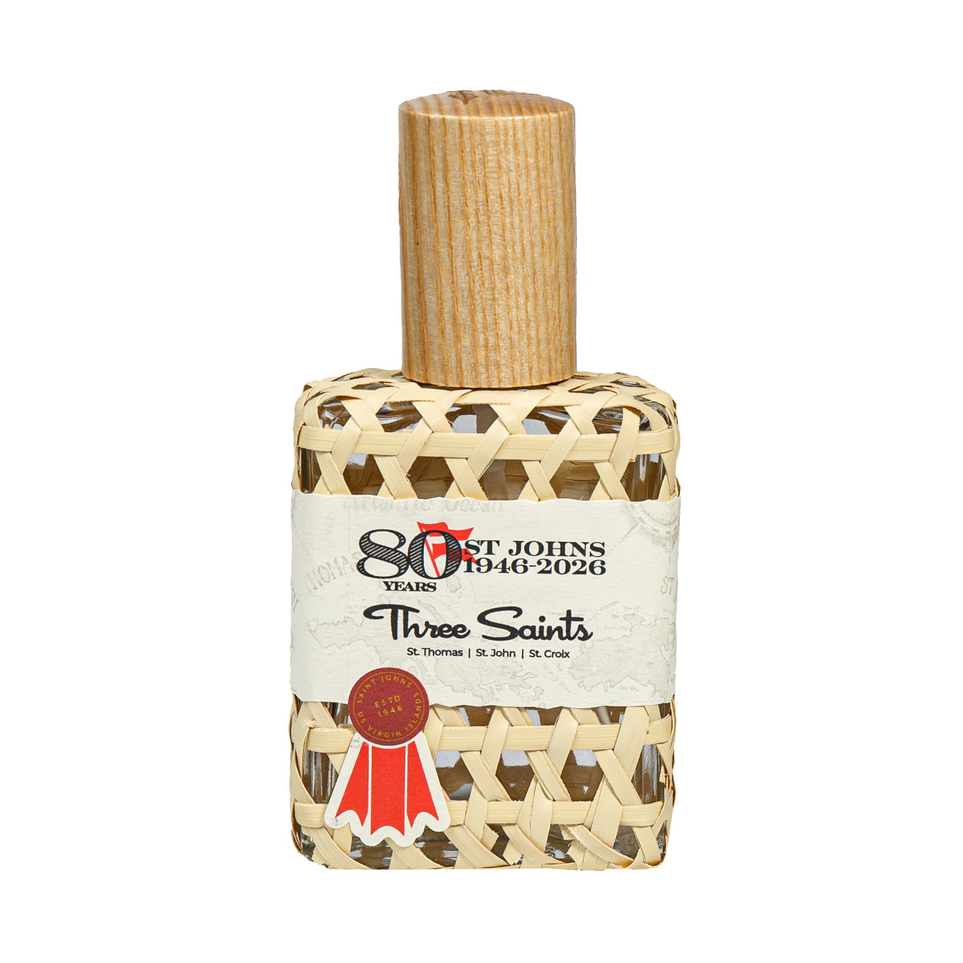 Primary Image of Three Saints Cologne, rattan covered cologne bottle 
