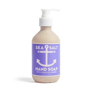 Front view of Swedish Dream Sea Salt Lavender Hand Soap showcasing its pump bottle and lavender label with a white background
