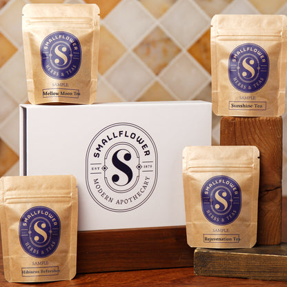Alternate Image of Vitality Blends Sampler Set, white box and 4 brown tea pouches